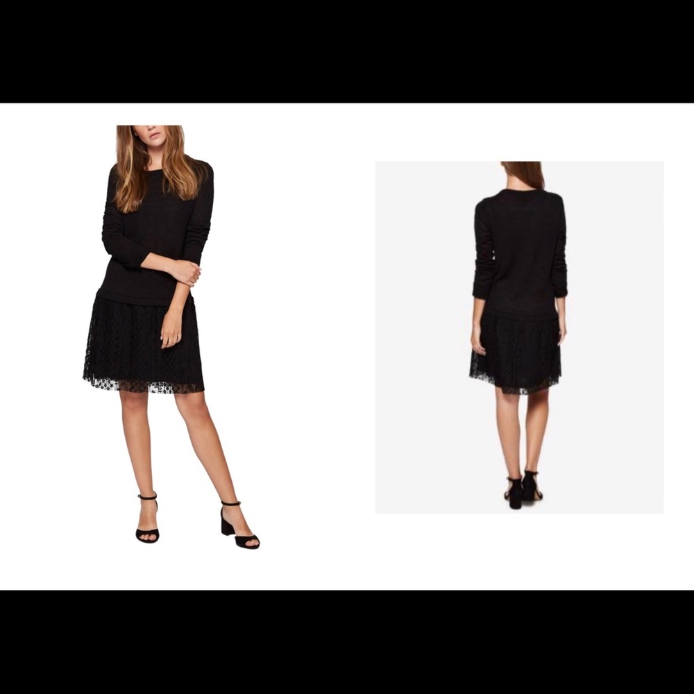 Sanctuary Sophie Lace Hem Sweater Dress Black XS